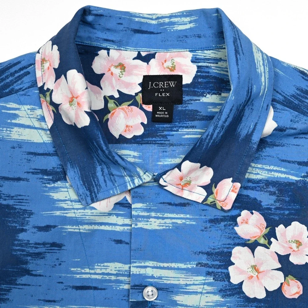 J Crew Mens Floral Short Sleeve Flex Performance‎ Stretch XL Button Up Shirt EUC